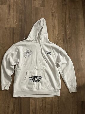 White Graphic Lightweight Hoodie Jacket - Manifesting Dance Floor Euphoria